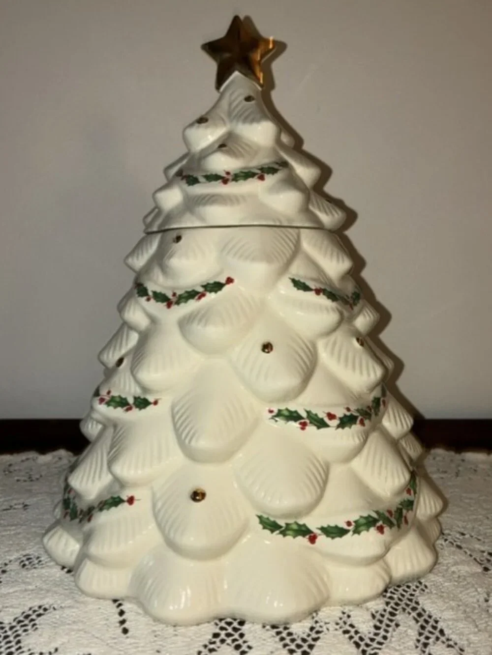 Lenox American By Design Holiday Christmas Tree Cookie Jar 24K Gold Accents EUC